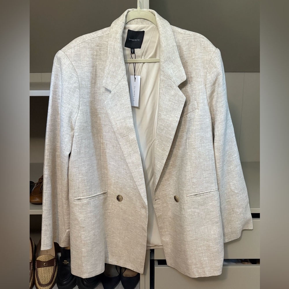 Dynamite Oversized Linen Beige Blazer, L/XL